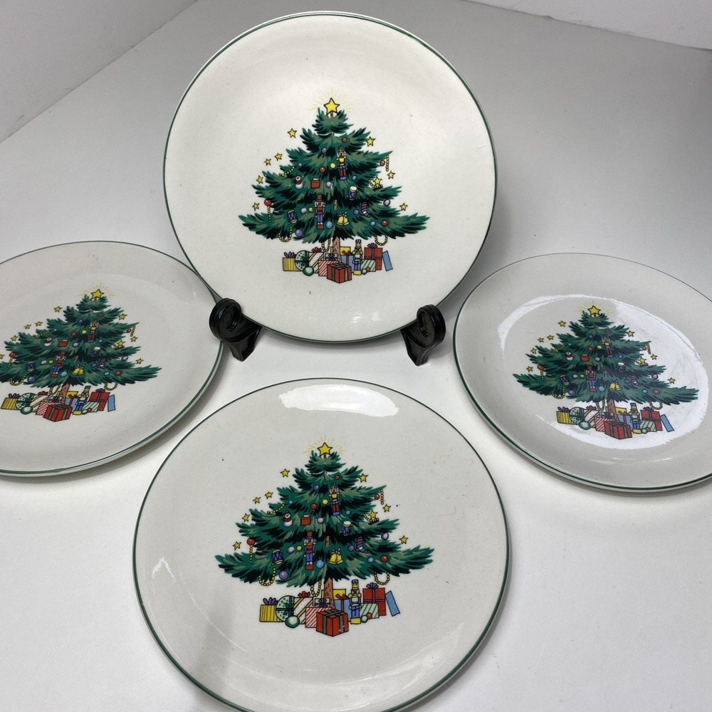 Lot of 4 GEI Christmas Tree 7-1/8" Luncheon/‎ Cookie Plates New Other